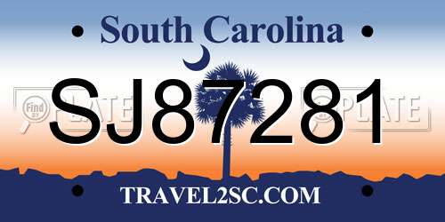 SJ87281 South Carolina License Plate