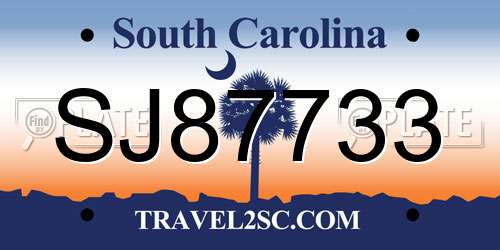 SJ87733 South Carolina License Plate