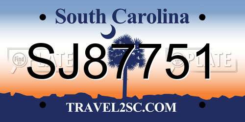 SJ87751 South Carolina License Plate