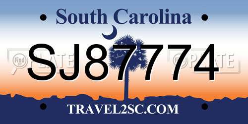 SJ87774 South Carolina License Plate