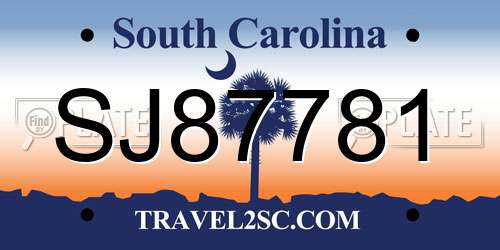SJ87781 South Carolina License Plate
