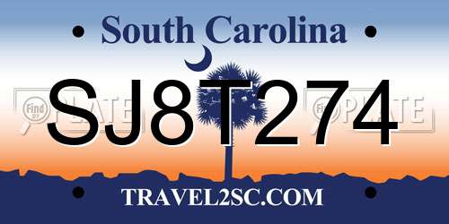 SJ8T274 South Carolina License Plate