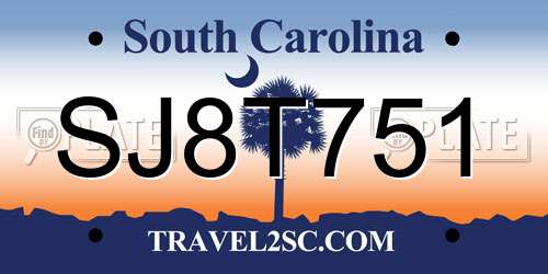 SJ8T751 South Carolina License Plate