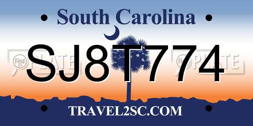 SJ8T774 South Carolina License Plate