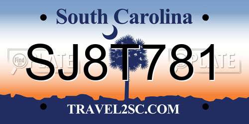 SJ8T781 South Carolina License Plate