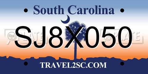 SJ8X050 South Carolina License Plate