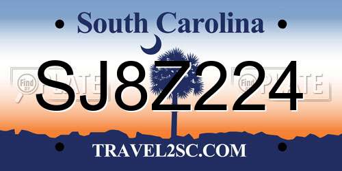 SJ8Z224 South Carolina License Plate