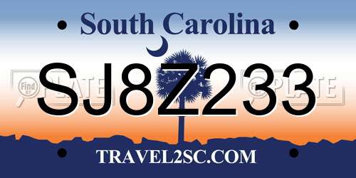 SJ8Z233 South Carolina License Plate