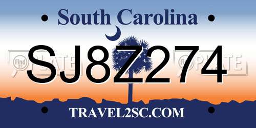 SJ8Z274 South Carolina License Plate