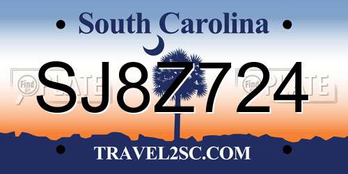 SJ8Z724 South Carolina License Plate