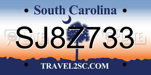 SJ8Z733 South Carolina License Plate
