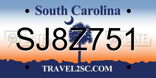 SJ8Z751 South Carolina License Plate