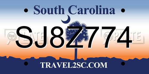 SJ8Z774 South Carolina License Plate