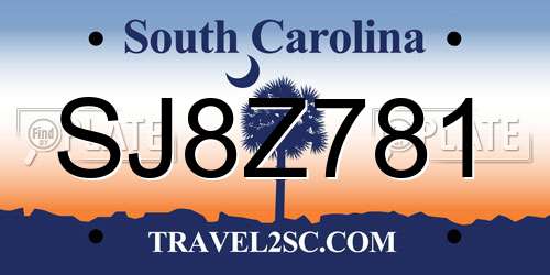 SJ8Z781 South Carolina License Plate