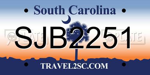 SJB2251 South Carolina License Plate