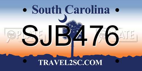 SJB476 South Carolina License Plate
