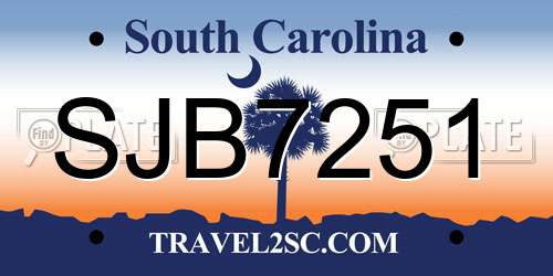 SJB7251 South Carolina License Plate