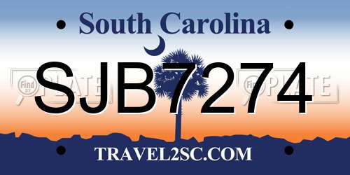 SJB7274 South Carolina License Plate