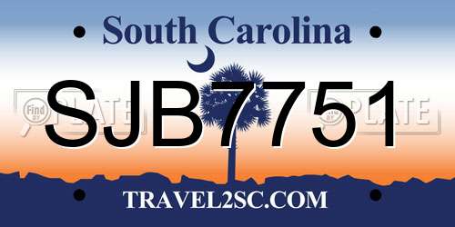 SJB7751 South Carolina License Plate