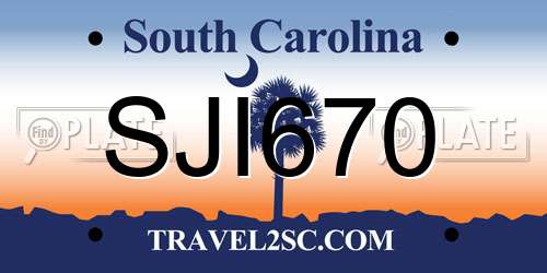 SJI670 South Carolina License Plate