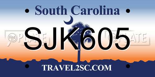 SJK605 South Carolina License Plate