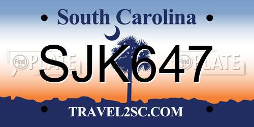 SJK647 South Carolina License Plate