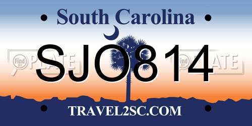 SJO814 South Carolina License Plate