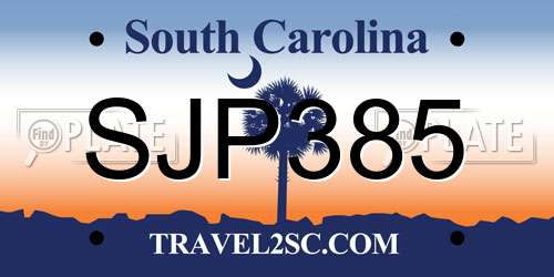 SJP385 South Carolina License Plate