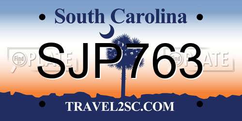 SJP763 South Carolina License Plate
