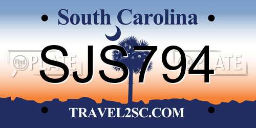 SJS794 South Carolina License Plate