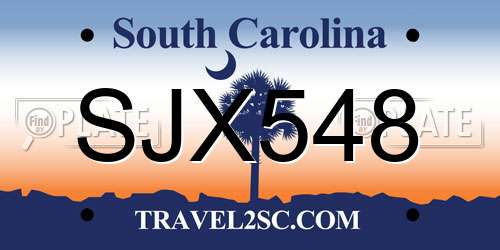 SJX548 South Carolina License Plate