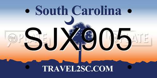 SJX905 South Carolina License Plate