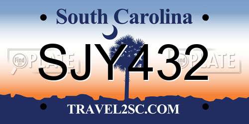 SJY432 South Carolina License Plate