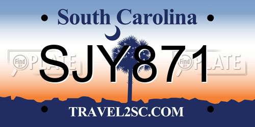 SJY871 South Carolina License Plate
