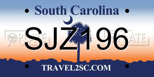 SJZ196 South Carolina License Plate