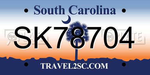 SK78704 South Carolina License Plate
