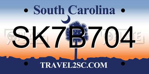 SK7B704 South Carolina License Plate