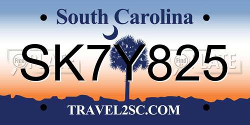 SK7Y825 South Carolina License Plate