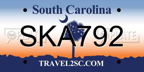 SKA792 South Carolina License Plate