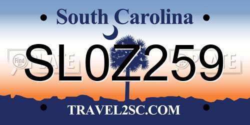SL0Z259 South Carolina License Plate