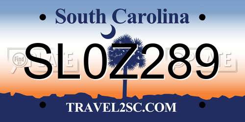 SL0Z289 South Carolina License Plate