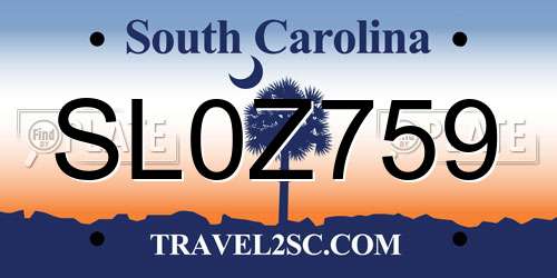 SL0Z759 South Carolina License Plate