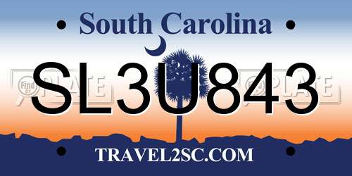 SL3U843 South Carolina License Plate