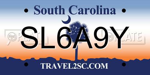 SL6A9Y South Carolina License Plate