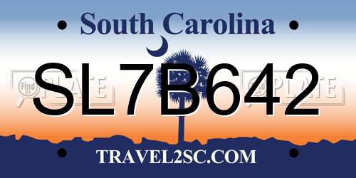 SL7B642 South Carolina License Plate