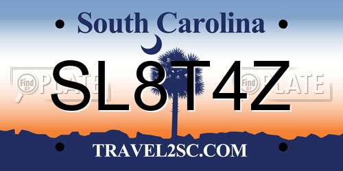 SL8T4Z South Carolina License Plate