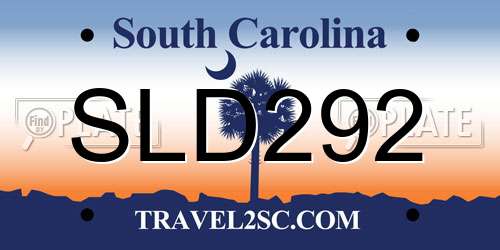 SLD292 South Carolina License Plate