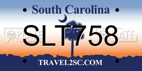 SLT758 South Carolina License Plate
