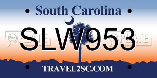 SLW953 South Carolina License Plate