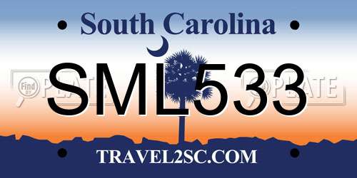 SML533 South Carolina License Plate